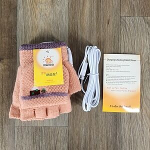 USB Charging Girls Kids Rabbit Gloves Fingerless Heated Hand Warmer‎ Winter